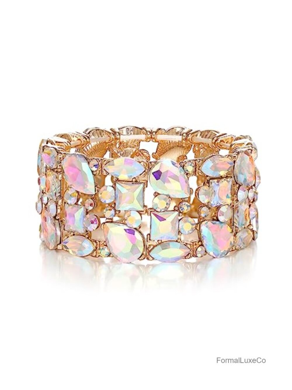 Crystal Stretch Bracelet with Teardrop and Round Stones, Elegant Bridal Jewelry
